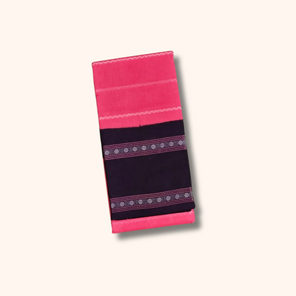 Pink Sungudi Cotton Saree with Dark Blue Contrast Border