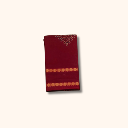 Maroon Kolam Design Cotton Saree with Gold Border and Running Blouse