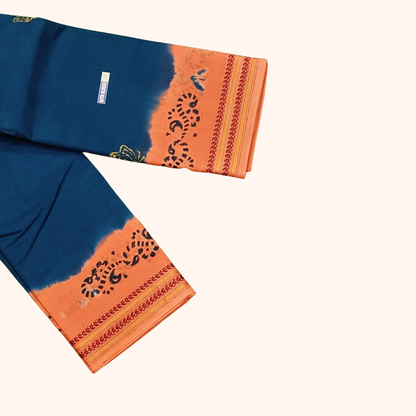 Royal Blue & Peach Pure Cotton Saree with Running Blouse