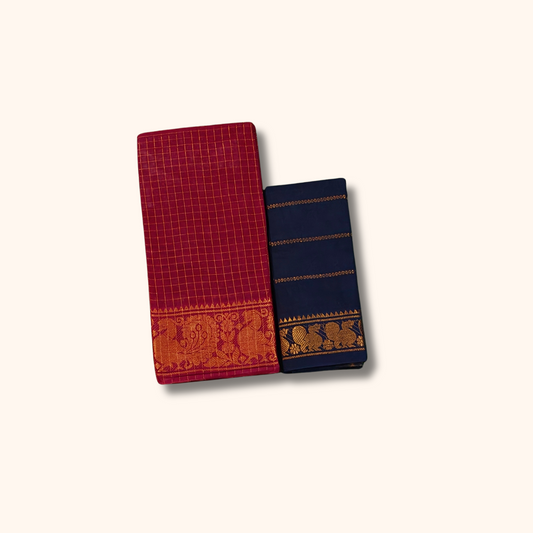 Maroon Pure Sungudi Cotton Saree with Zari Checks & Peacock Border