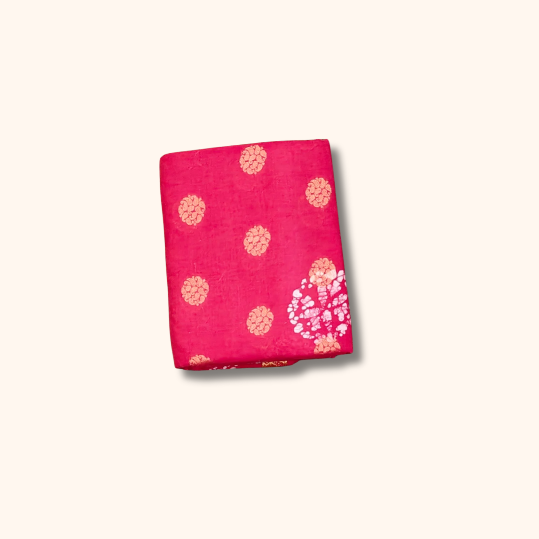 120s Count Vayal Cotton Saree in Rani Pink with Floral Butta Print