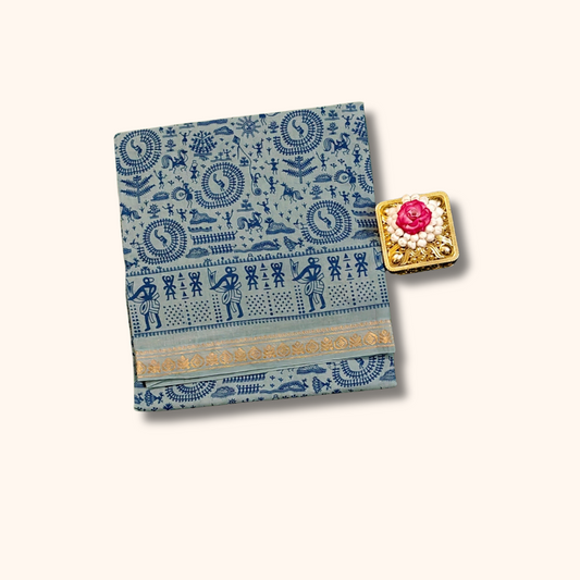 Sky Blue Tribal Print Sungudi Cotton Saree with Warli Border