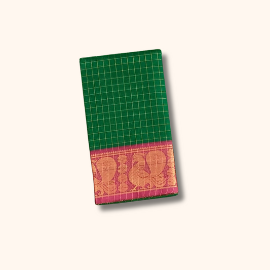 Beautiful Green Checked Chettinad Cotton Saree