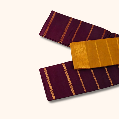 Dark purple Sungudi Cotton Saree with Contrast Mustard Blouse Piece