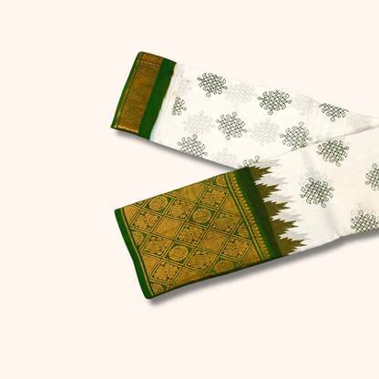 Cream Sungudi Cotton Saree with Bottle Green Diamond Zari Border