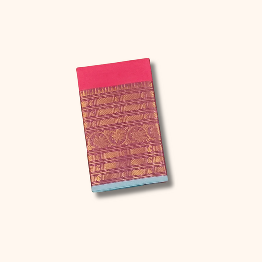 Pink Chettinad Cotton Saree with Sky Blue Big Border