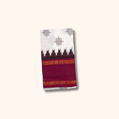 White Sungudi Cotton Saree with Maroon Traditional Border – Running Blouse