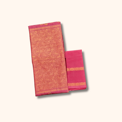 Pink Vasigara Pattern Saree with Pink Blouse – Separate Blouse Piece Included