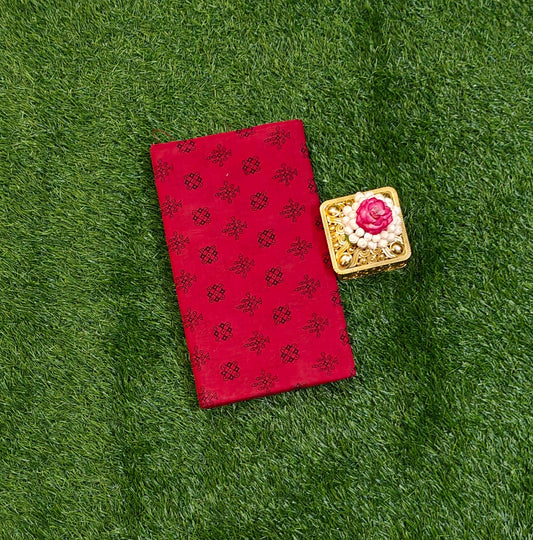 Red Sungudi Cotton Saree with Traditional Block Print Design