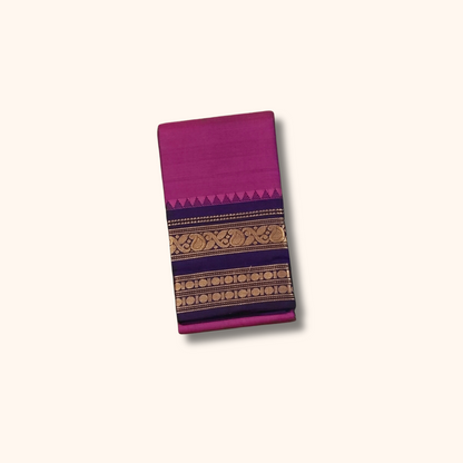 Magenta Chettinad Cotton Saree with Navy Blue Temple Border