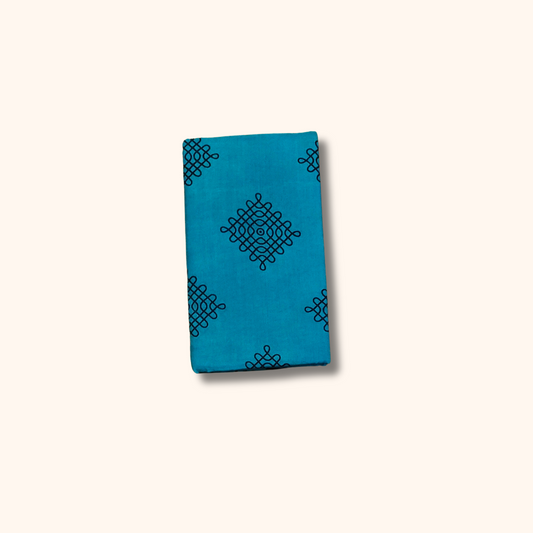 Turquoise Blue Sungudi Cotton Saree with Black Kolam Motifs & Black Zari Border