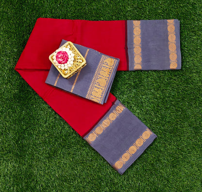 Pure Cotton Sungudi Saree Grey with Maroon Border