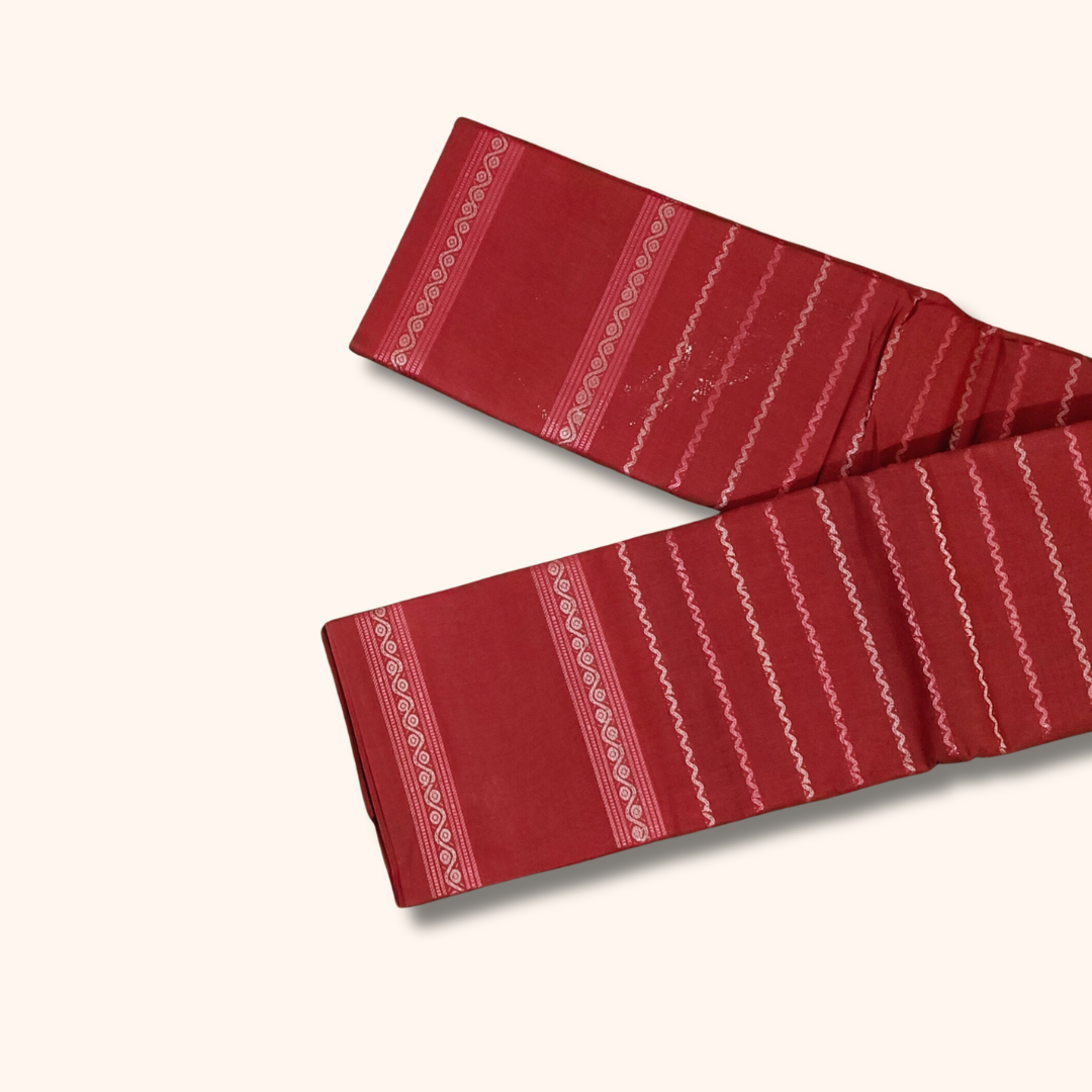 Brick Red Cotton Saree with White Stripe Design – Running Blouse