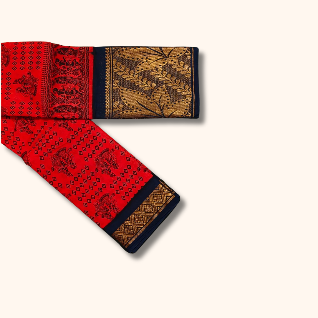 Classic Red Cotton Sungudi Saree with Traditional Motifs