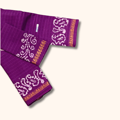 Magenta Purple Batik Print with Separate Blouse Piece Sungudi Cotton Saree