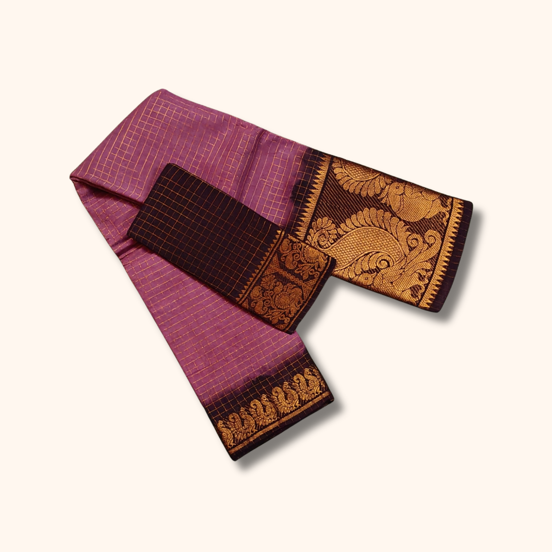 Wine & Dark Brown Pure Sungudi Cotton Saree with Traditional Zari Pallu