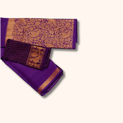 Purple Vasigara Pattern Sungudi Cotton Saree with Separate Blouse Piece