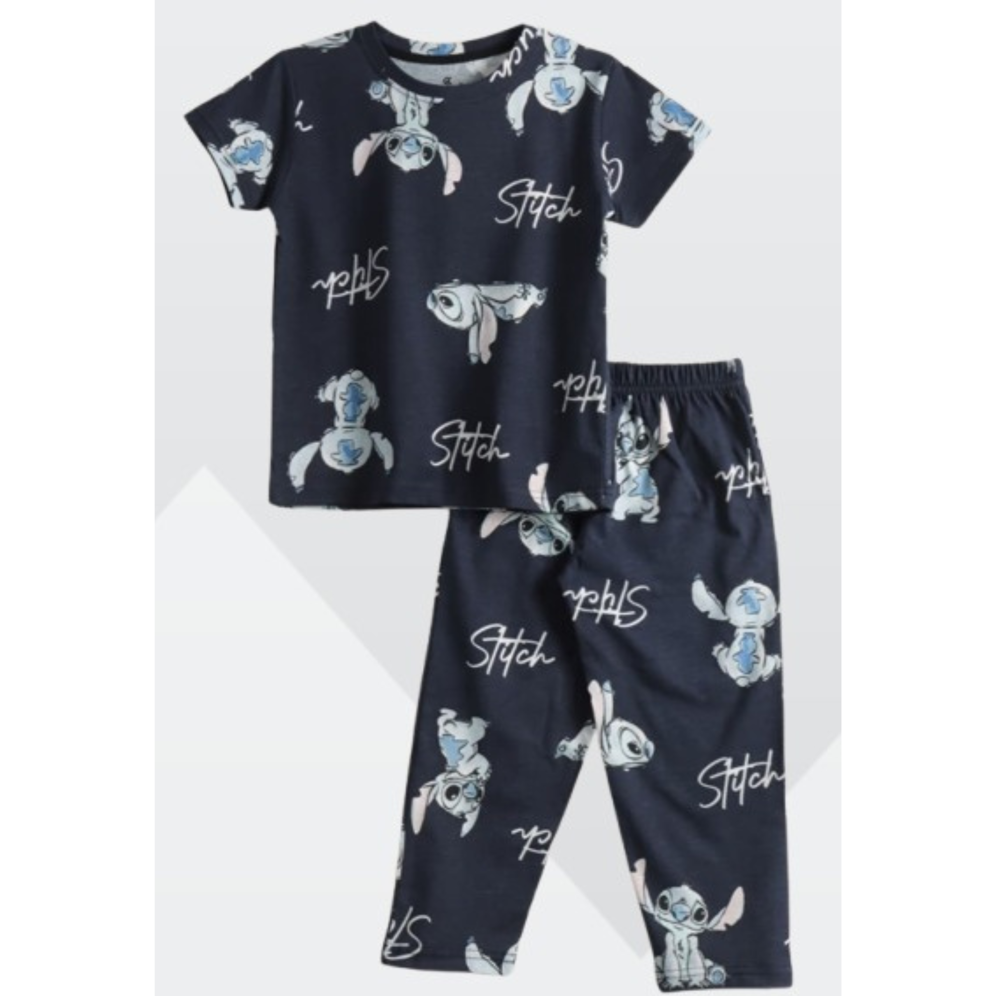 Kids Unisex Pure Cotton T-Shirt & Pant Set – Cartoon Print Comfort Wear (Navy Blue)
