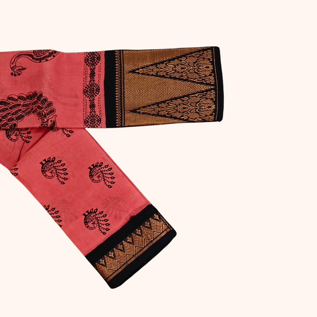 Classic Pink Temple Border Sungudi Cotton Saree