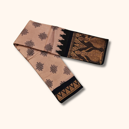 Rose Beige & Black Dancing Girl Border Sungudi Cotton Saree