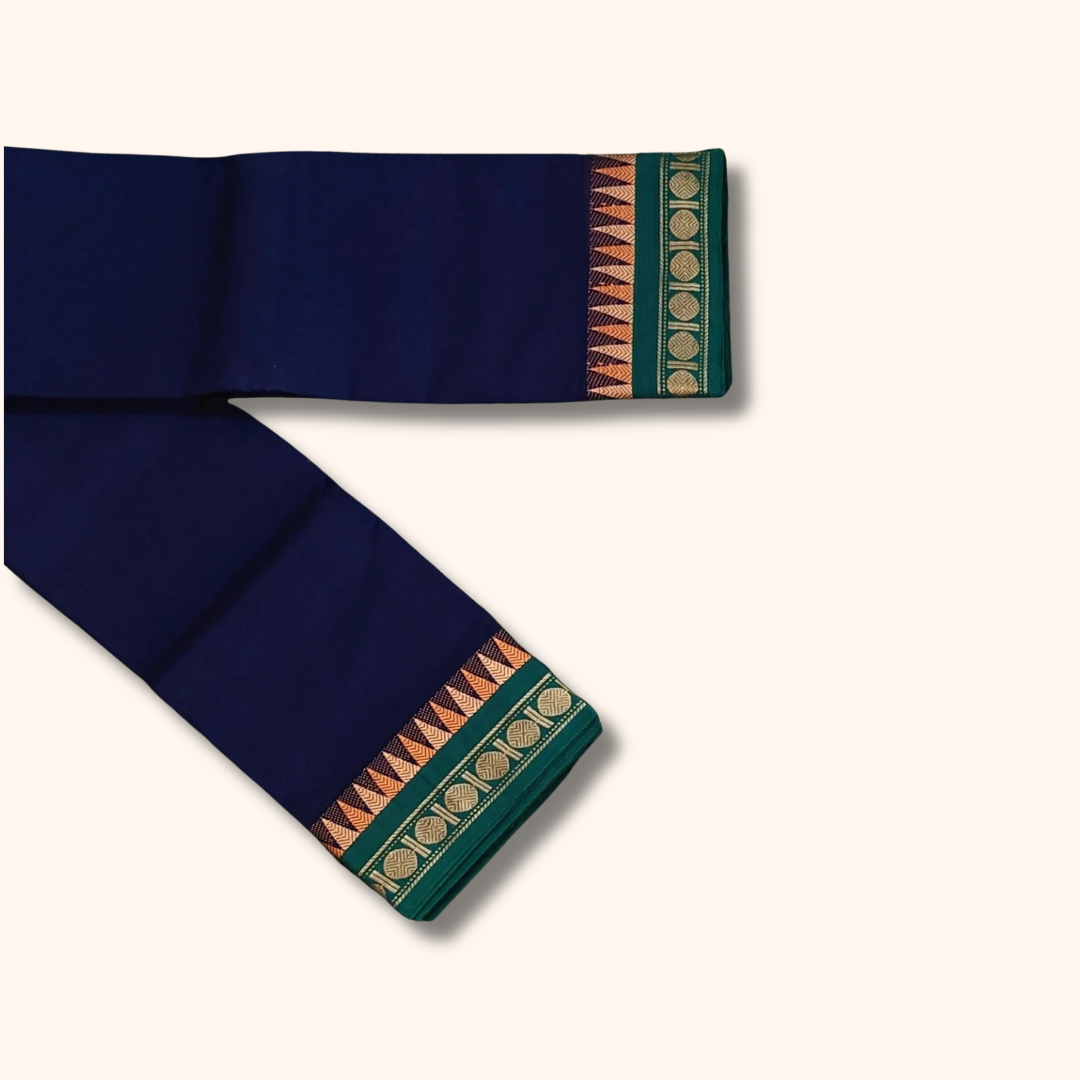Dark ink Blue Temple Border Chettinad Cotton Saree