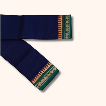 Dark ink Blue Temple Border Chettinad Cotton Saree