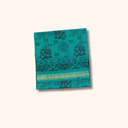 Turquoise Blue Pure Sungudi Cotton Saree with Elephant & Peacock Motifs – No Blouse