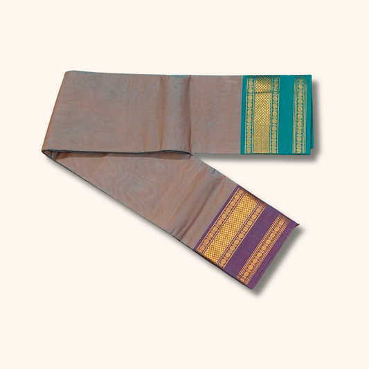 Grey Chettinad Cotton Saree with Ganga Jamuna Zari Border