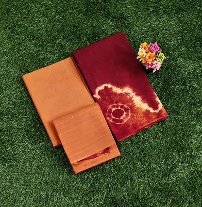 Elegant Maroon & Rust Orange Sungudi Cotton Chudidar Material Set with Tie-Dye Design