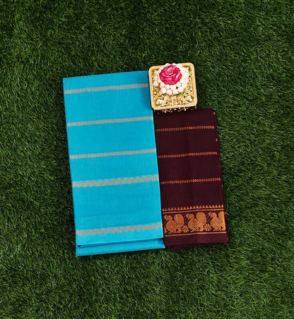 Beautiful Sky Blue Sungudi Cotton Saree with Contrast Black Designer Blouse