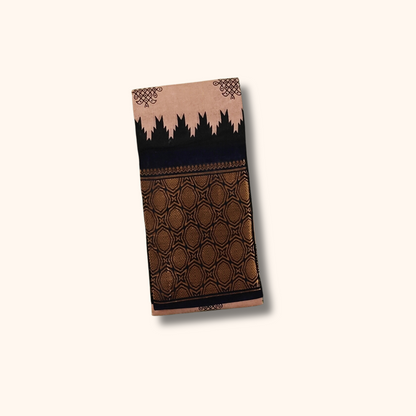 Rose Beige Sungudi Cotton Saree with Traditional Black Zari Border