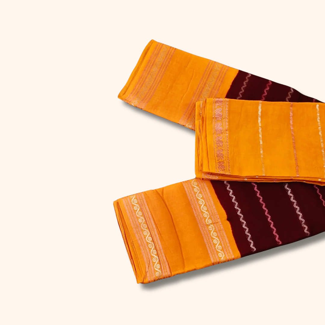 Mustard Yellow Sungudi Cotton Saree with Maroon Contrast Border