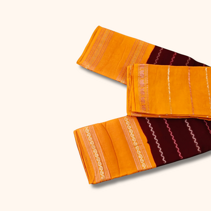 Mustard Yellow Sungudi Cotton Saree with Maroon Contrast Border