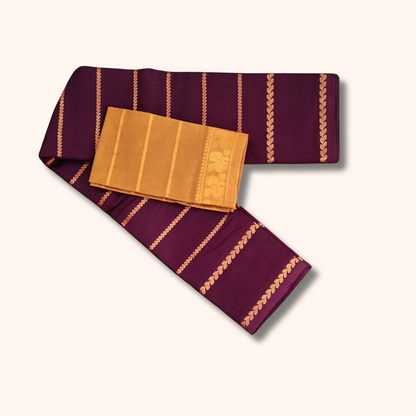 Dark purple Sungudi Cotton Saree with Contrast Mustard Blouse Piece