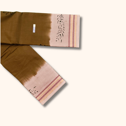 Olive Green Sungudi Cotton Saree with Light Pink Border