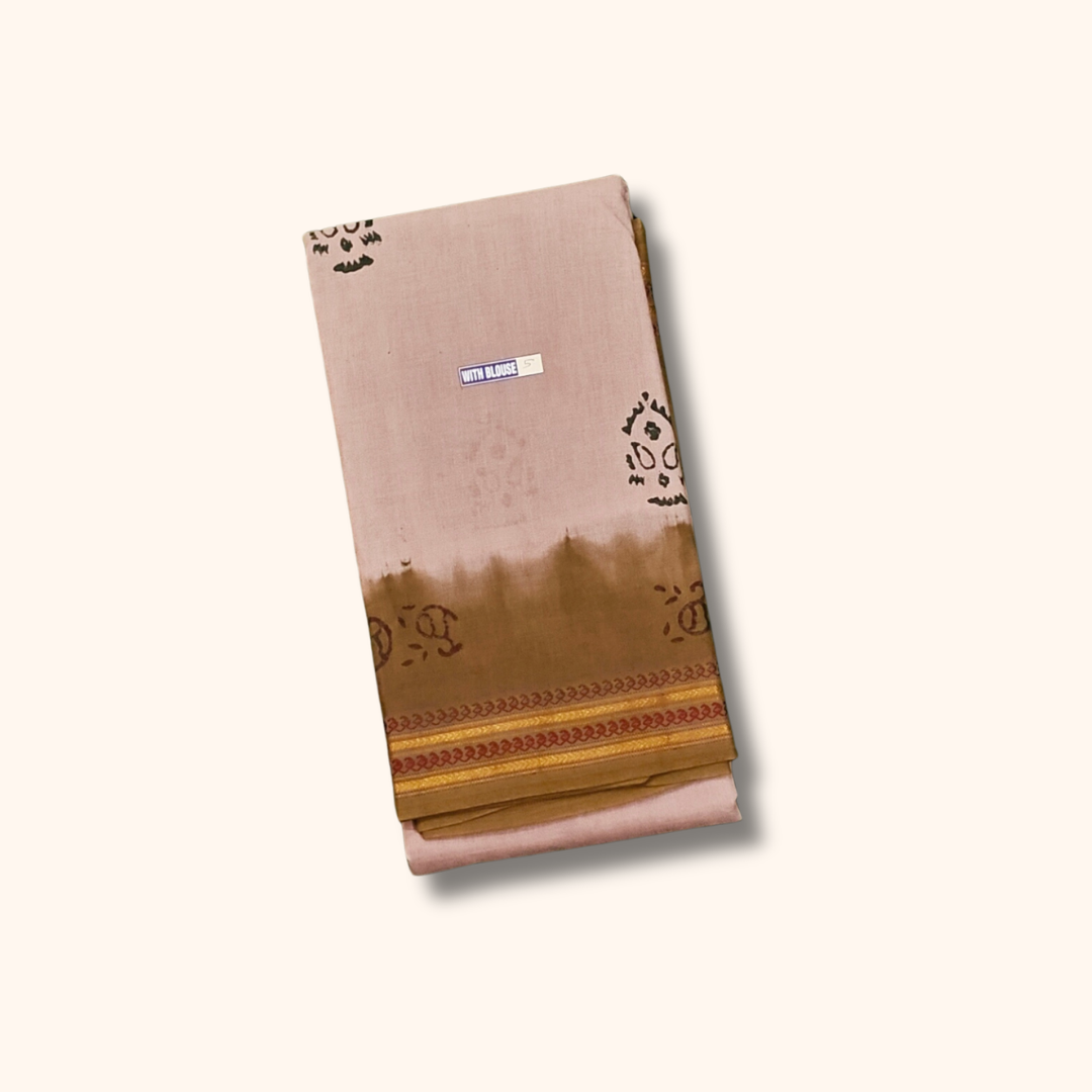 Pastel Pink Sungudi Cotton Saree with Traditional Border