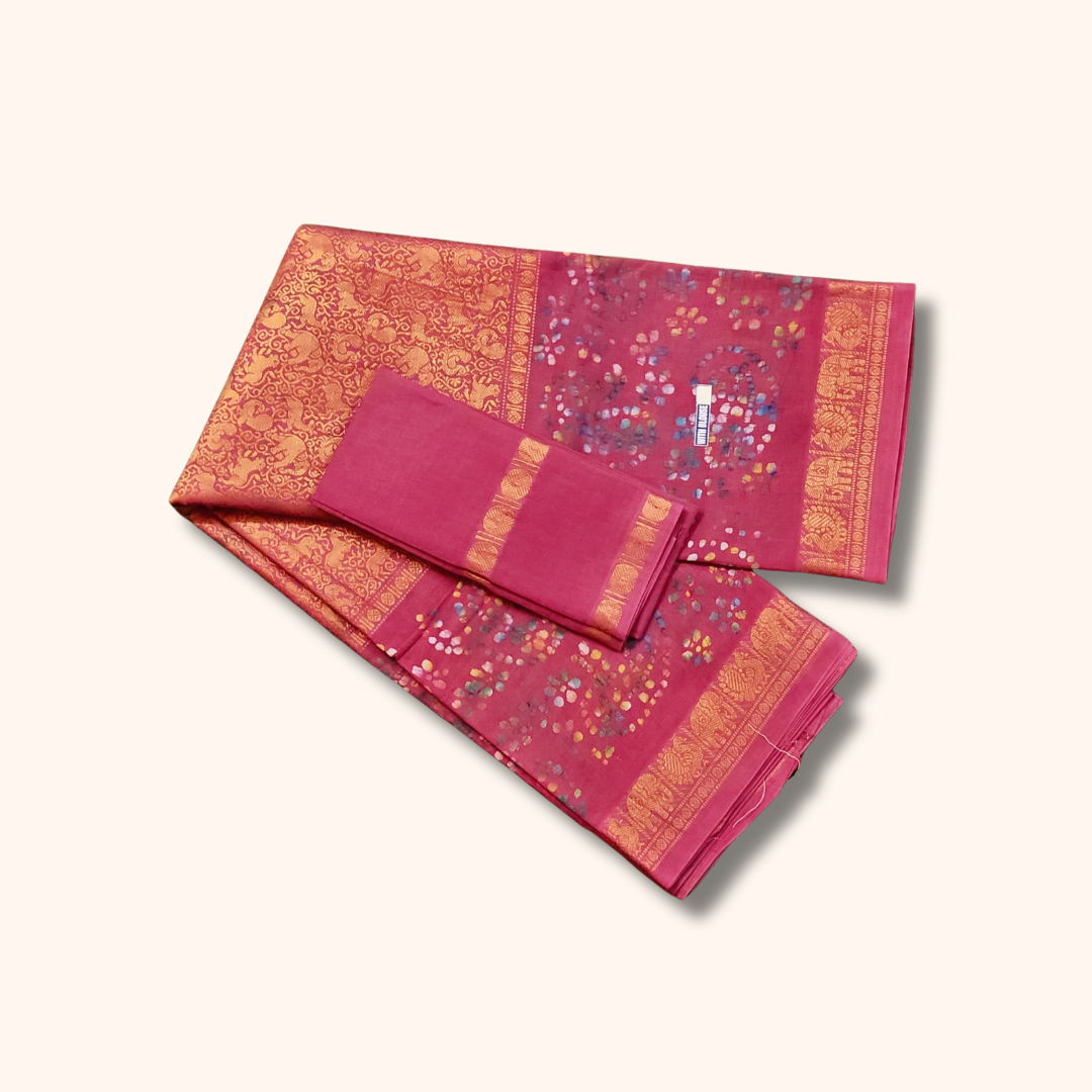 Pink Vasigara Pattern Saree with Pink Blouse – Separate Blouse Piece Included
