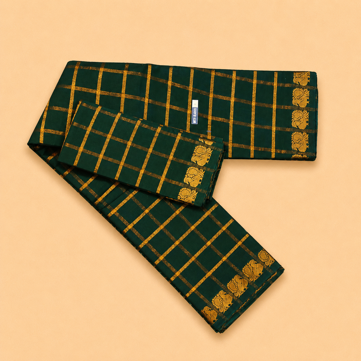 Bottle Green Pavithra Kattam Sungudi Cotton Saree with Separate Blouse