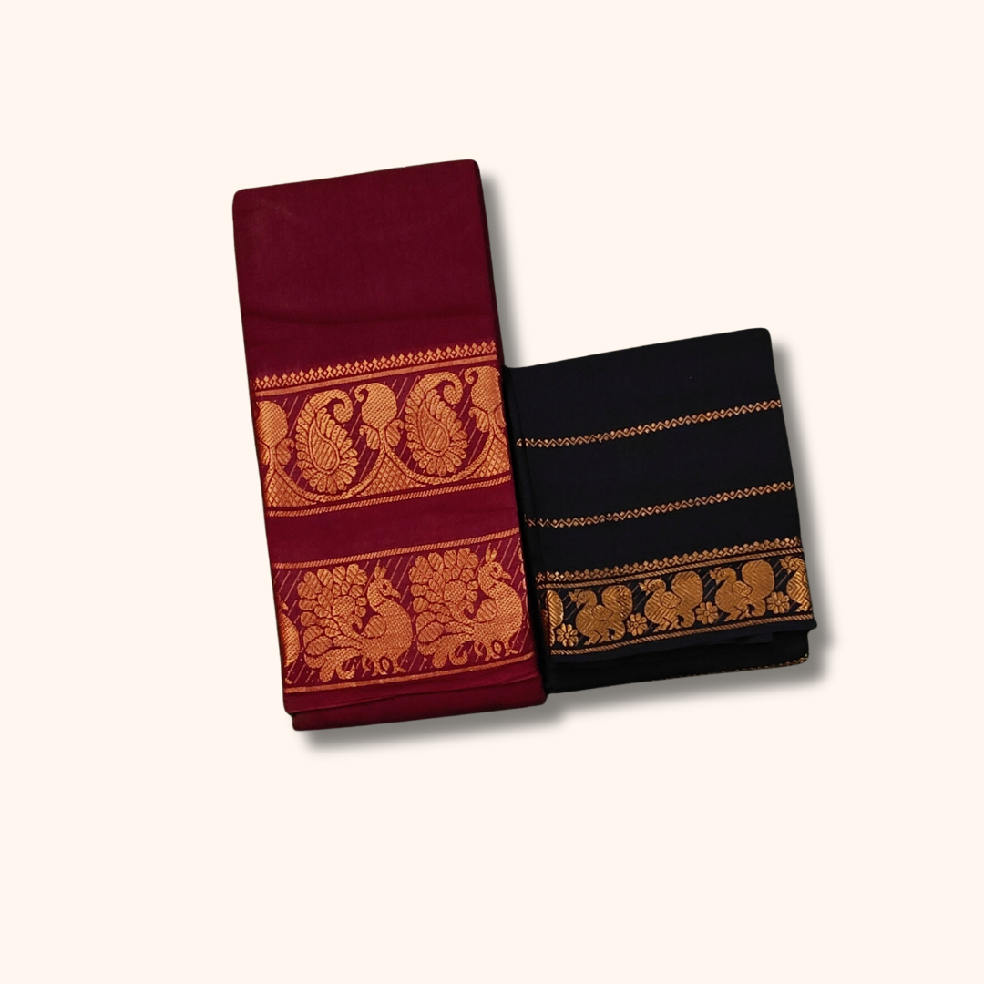 Authentic Sungudi Cotton Saree in Maroon with Rich Peacock Border