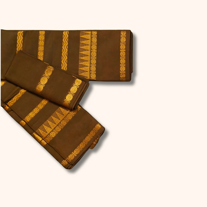 Coffee Brown Pure Sungudi Cotton Saree with Gold Zari Stripes - Separate Blouse