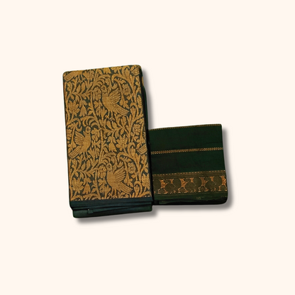 Dark Bottle Green Vasigara Pattern Sungudi Cotton Saree with Matching Separate Blouse Piece