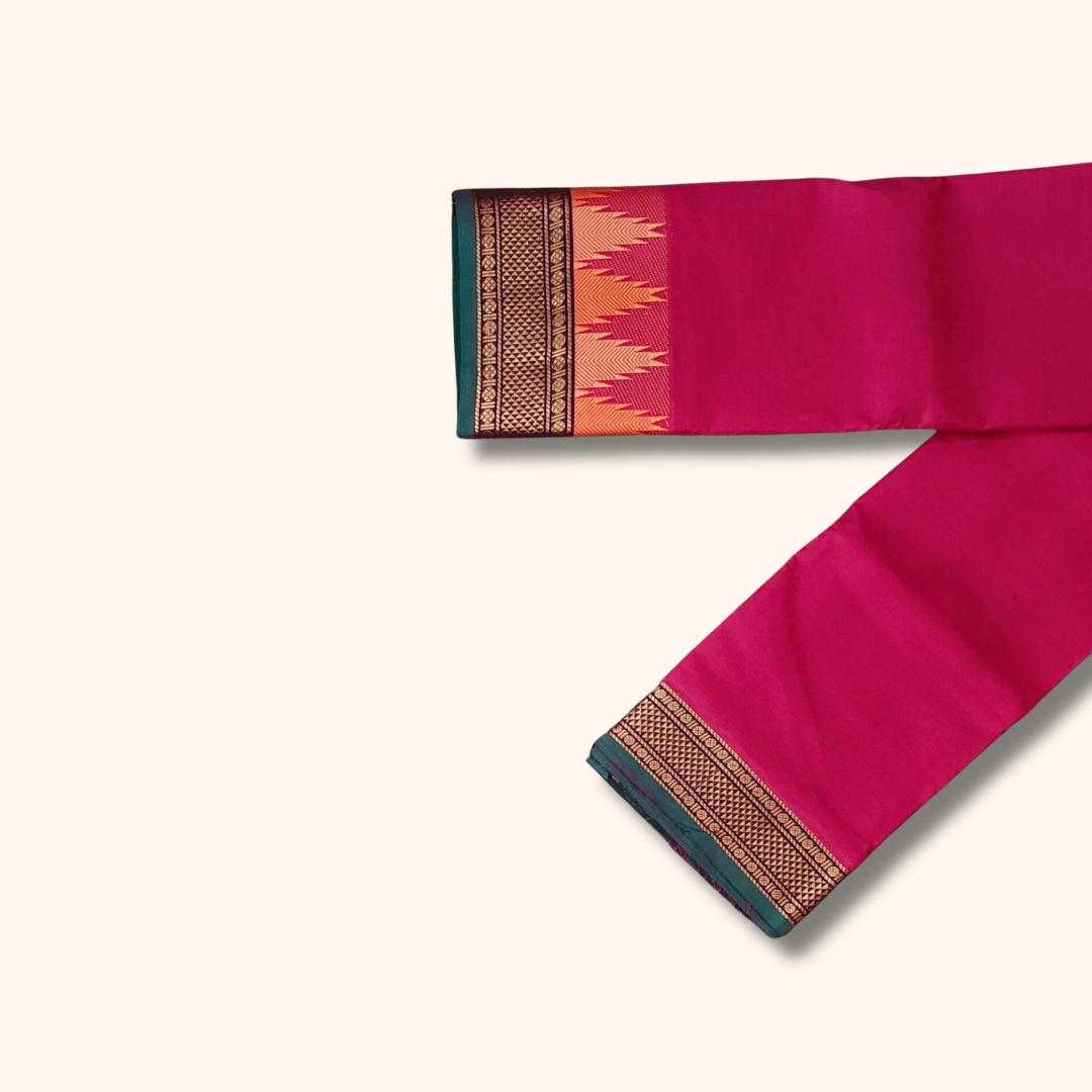 Rani Pink Chettinad Cotton Saree with Traditional Zari Border