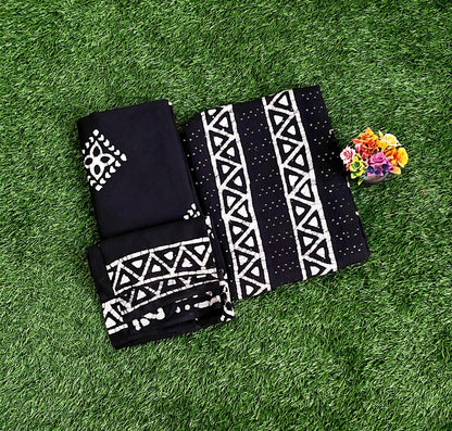 Elegant Deep Blue Sungudi Cotton Chudidar Material Set with Batik Prints