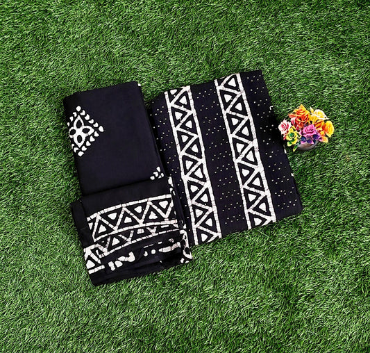 Elegant Deep Blue Sungudi Cotton Chudidar Material Set with Batik Prints