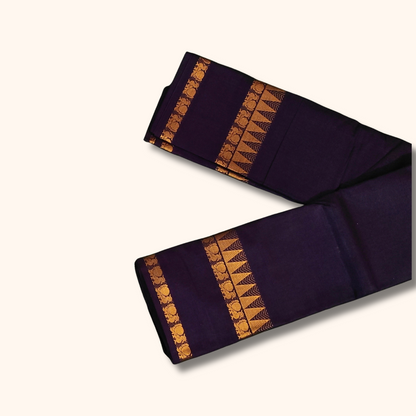 Deep Purple Pure Cotton Saree with Traditional Zari Border – Running Blouse