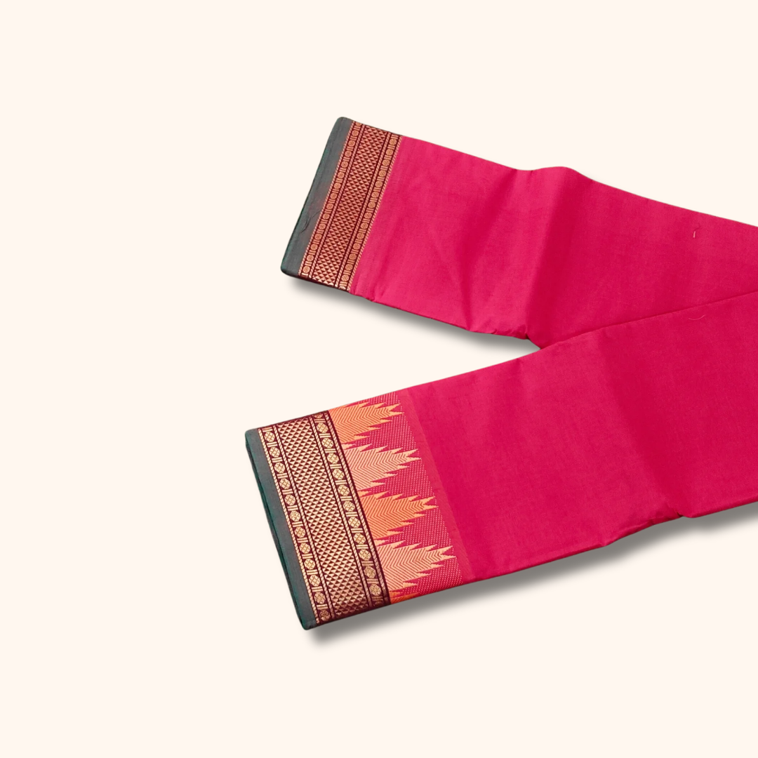 Rani Pink Temple Border Chettinad Cotton Saree
