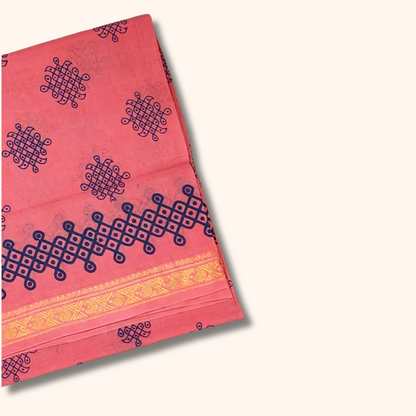 Rose Pink Sungudi Kolam Saree with Traditional Border