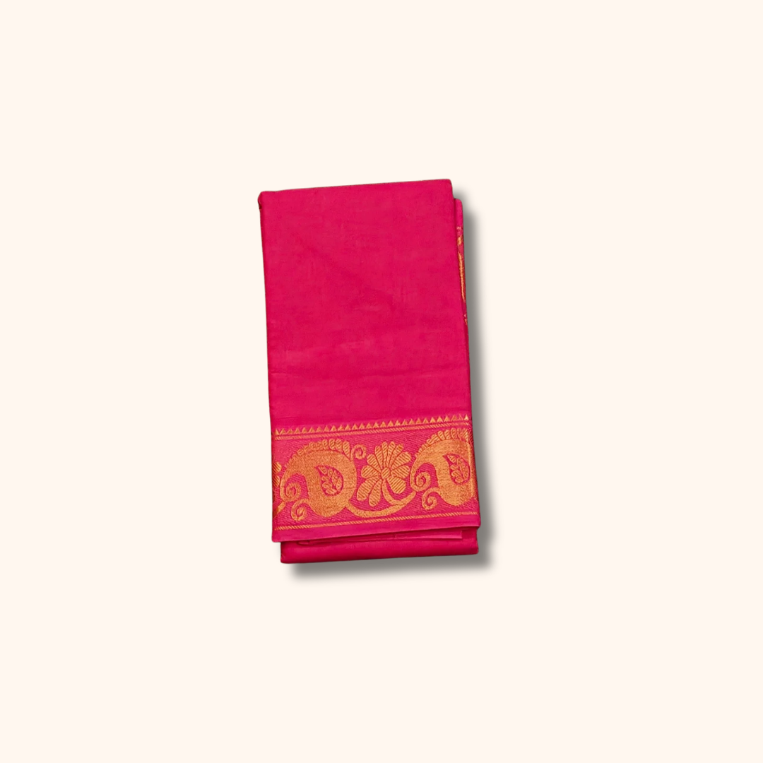 Rani Pink Pure Cotton Saree with Traditional Paisley Border – Running Blouse