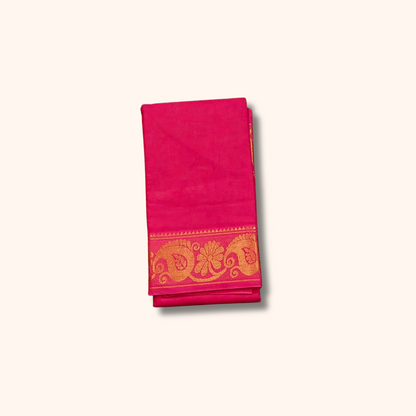 Rani Pink Pure Cotton Saree with Traditional Paisley Border – Running Blouse