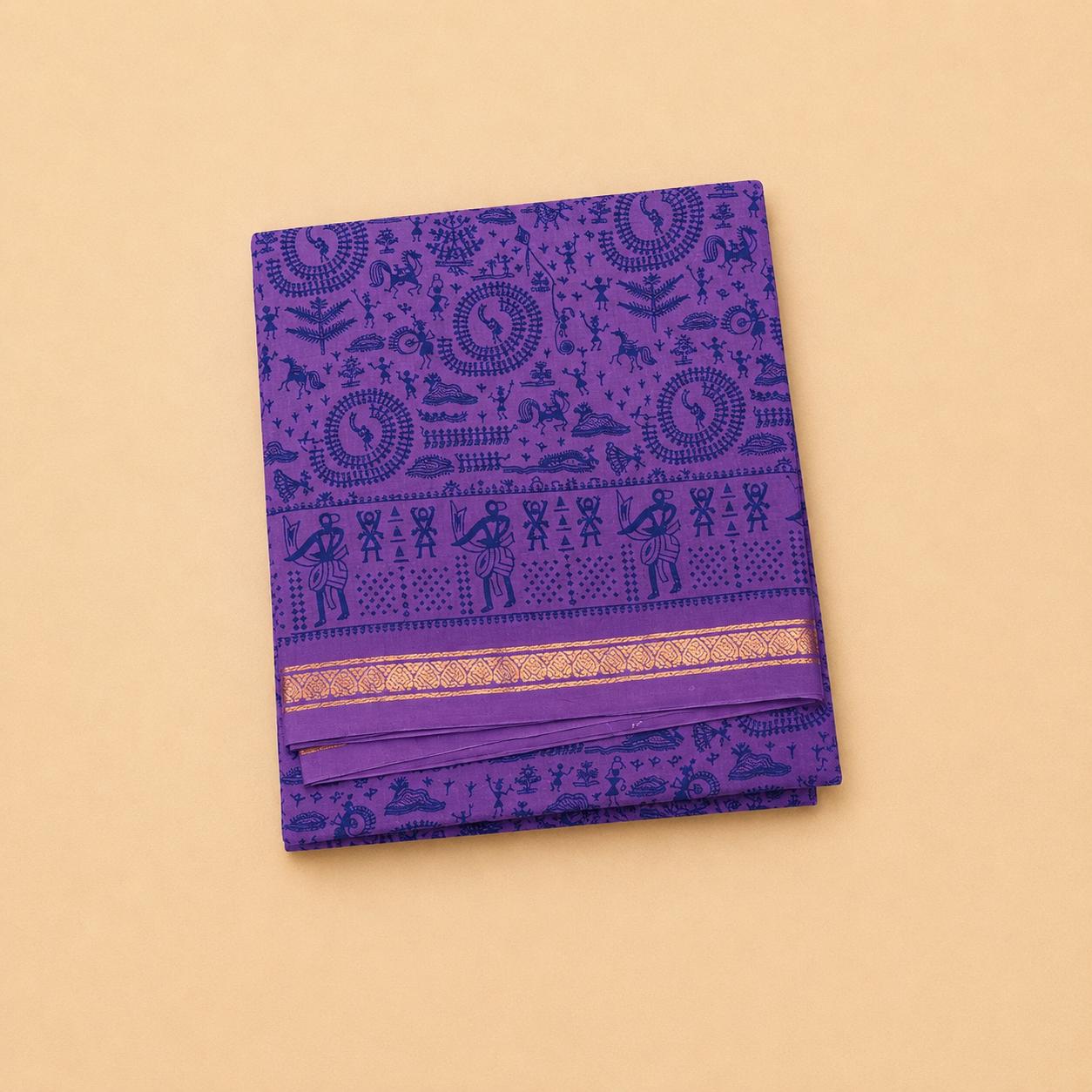 Purple Tribal Print Sungudi Cotton Saree with Traditional Border